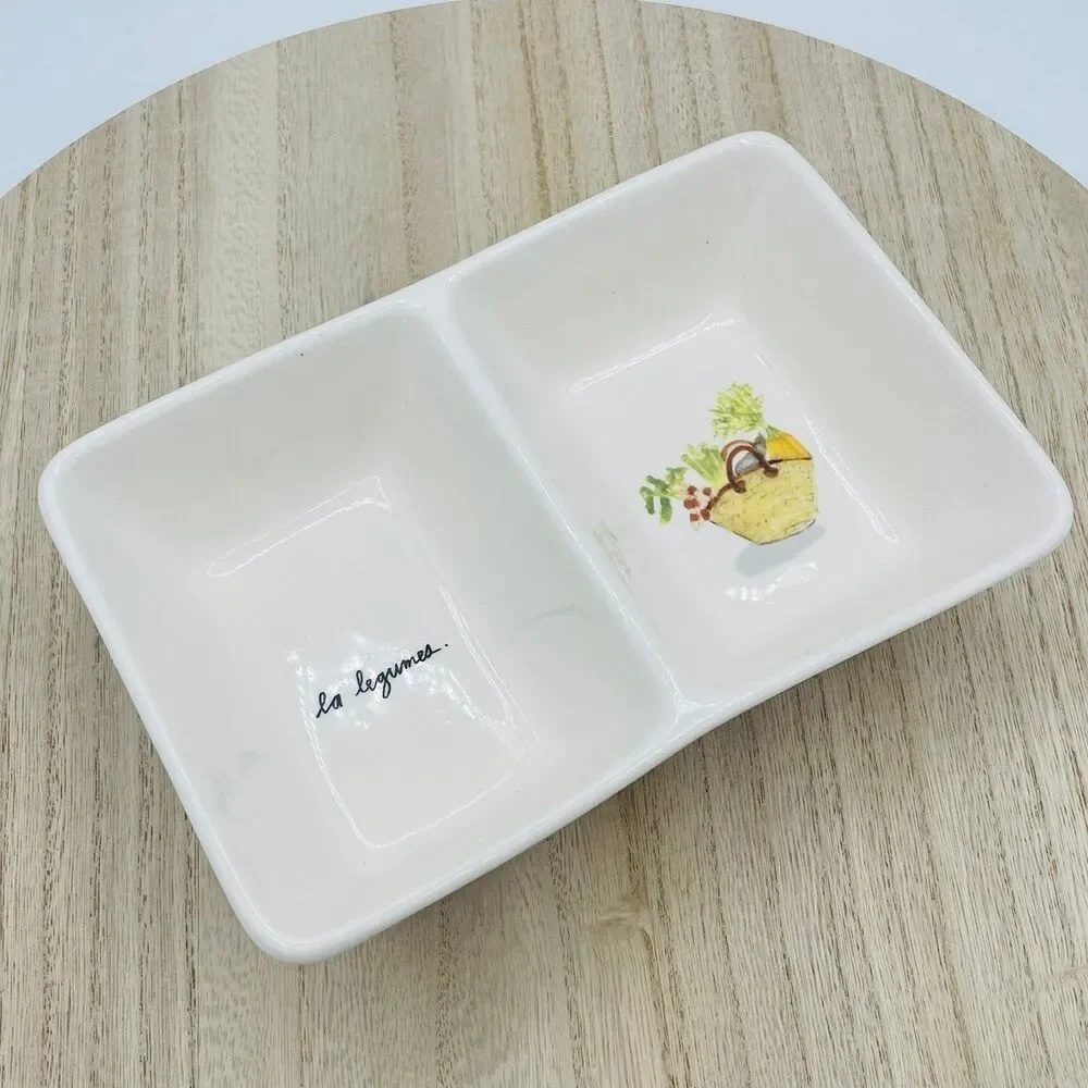 Rae Dunn Divided Dish Artisan Collection Ceramic Bowls La Legumes & Vegetables
